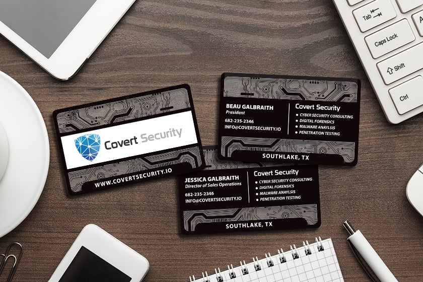 Transparent business cards for technology and security company