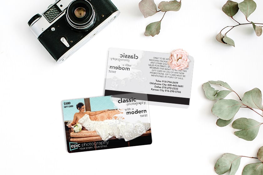 Custom gift cards with a clear design