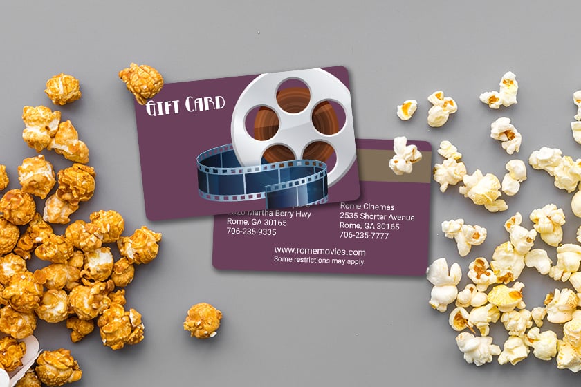 Plastic gift cards for a movie theater