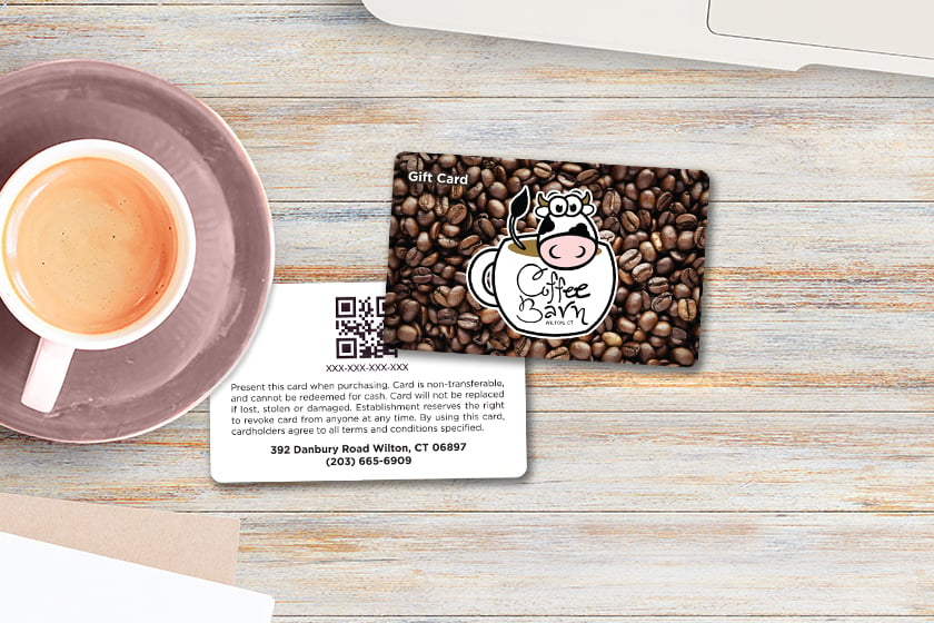 Coffee gift card with QR code on the back