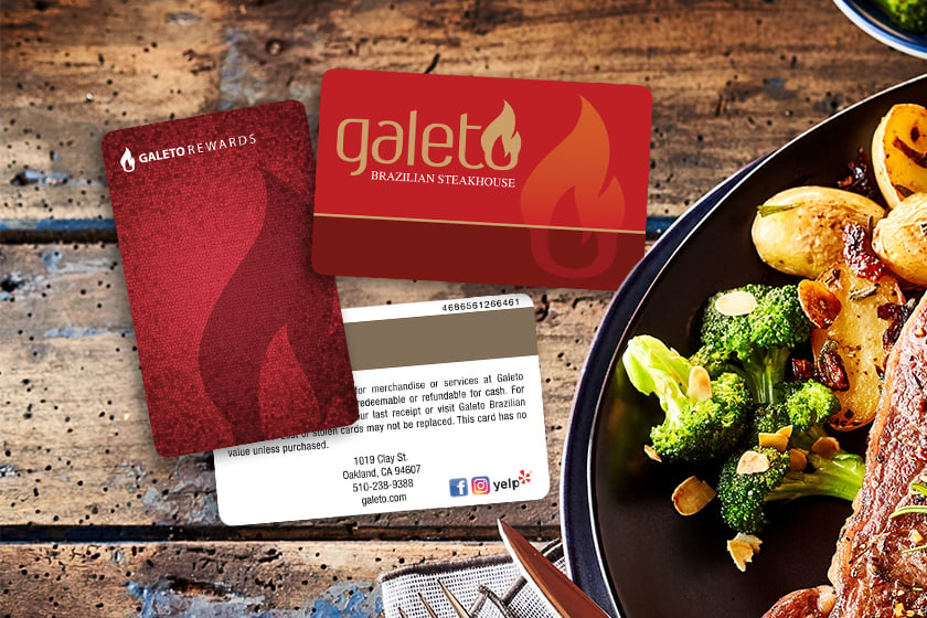 Restaurant gift cards and rewards cards with magnetic stripe.