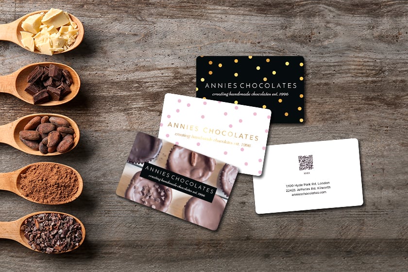 Custom gift cards printed by Plastic Printers