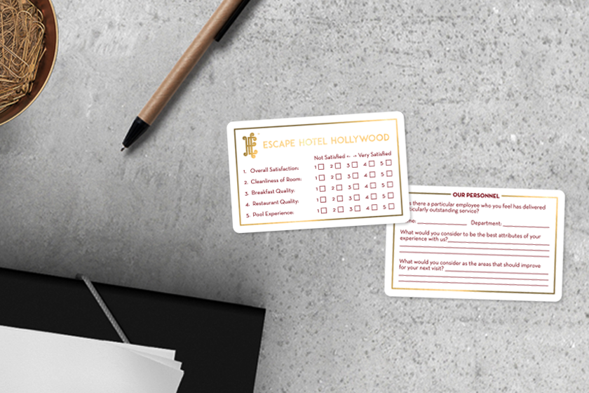 Hotel Comment Card With Writable Areas On Front And Back