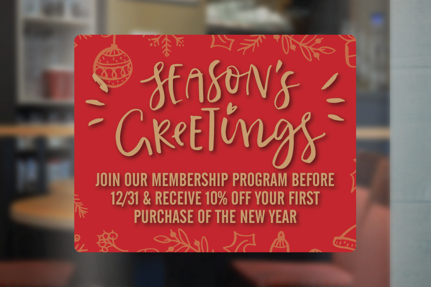 Season's Greetings Signage or Window Cling with Promotion