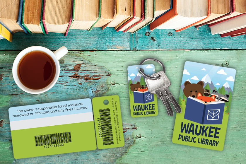 Waukee Public Library Card with a Barcode and Writable Surface