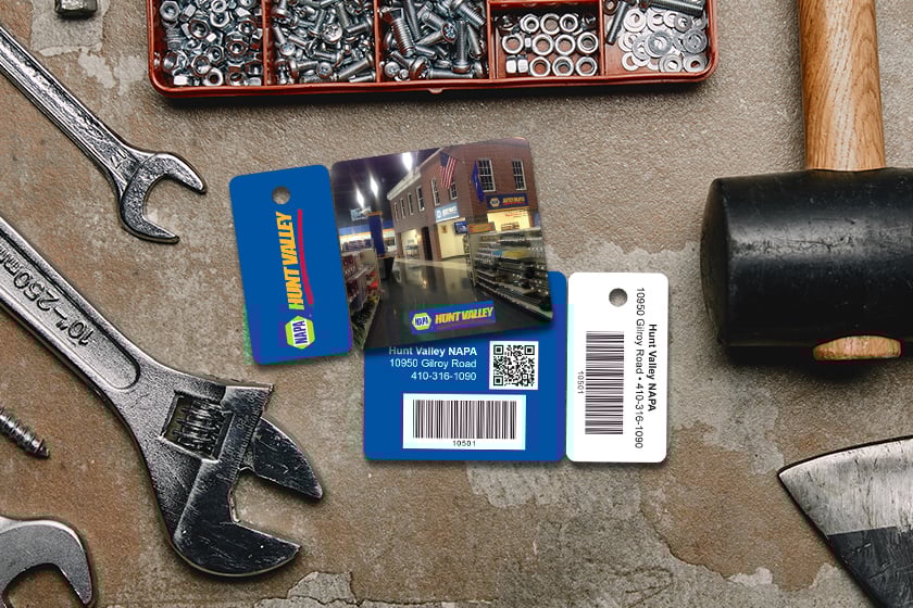 square card with breakaway keytag