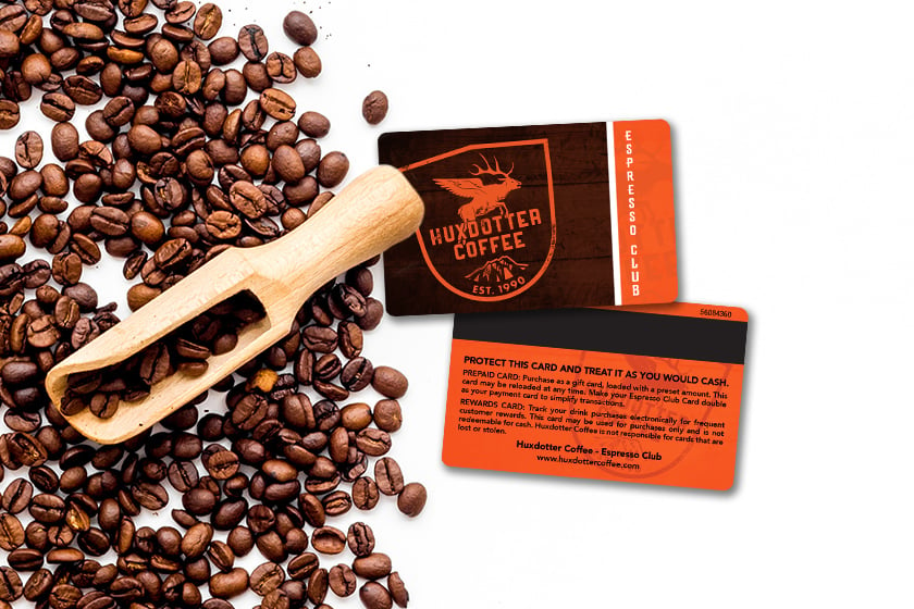 Coffee loyalty cards with magnetic stripe on the back