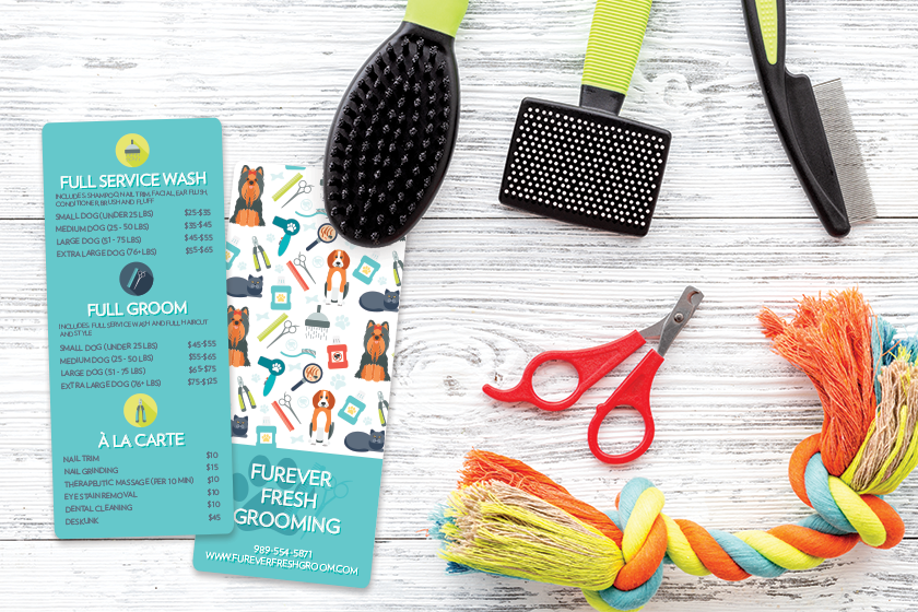 Dog grooming menu and grooming equipment