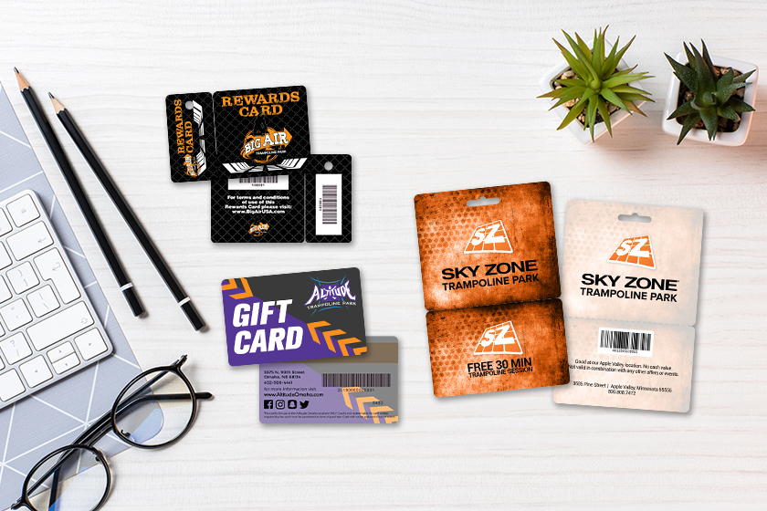 Trampoline park gift card, rewards cards, and promo cards