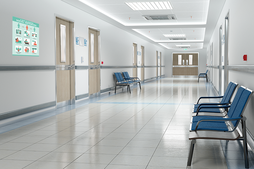 Social distancing signage for a hospital or business