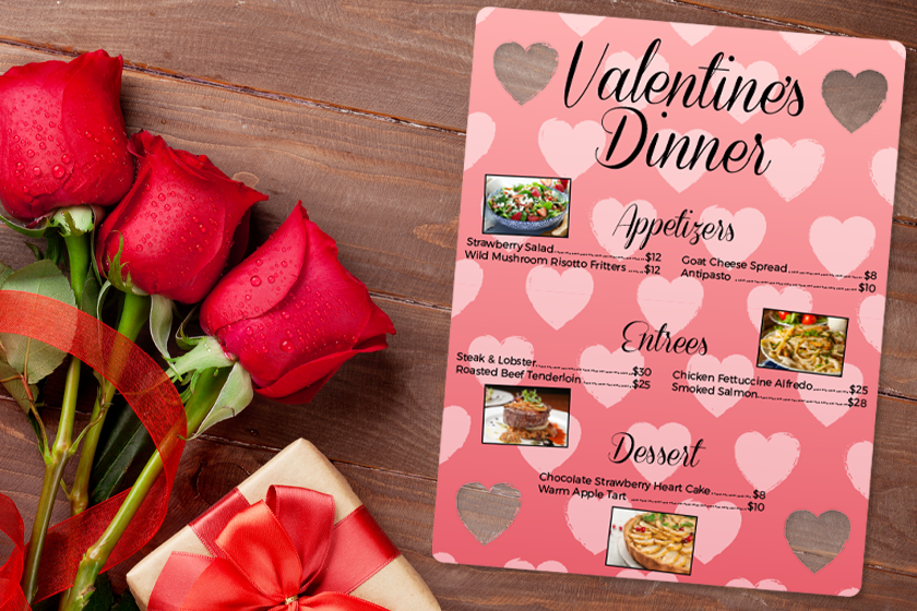 Menu design for Valentine's Day dinner