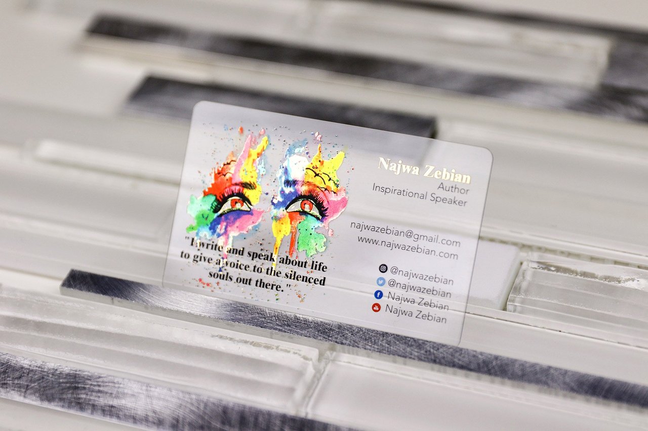 Example of a Frosted Plastic Business card with a custom design.