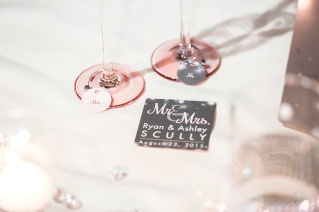 Example of wedding coasters & wedding wine charms by Plastic Printers