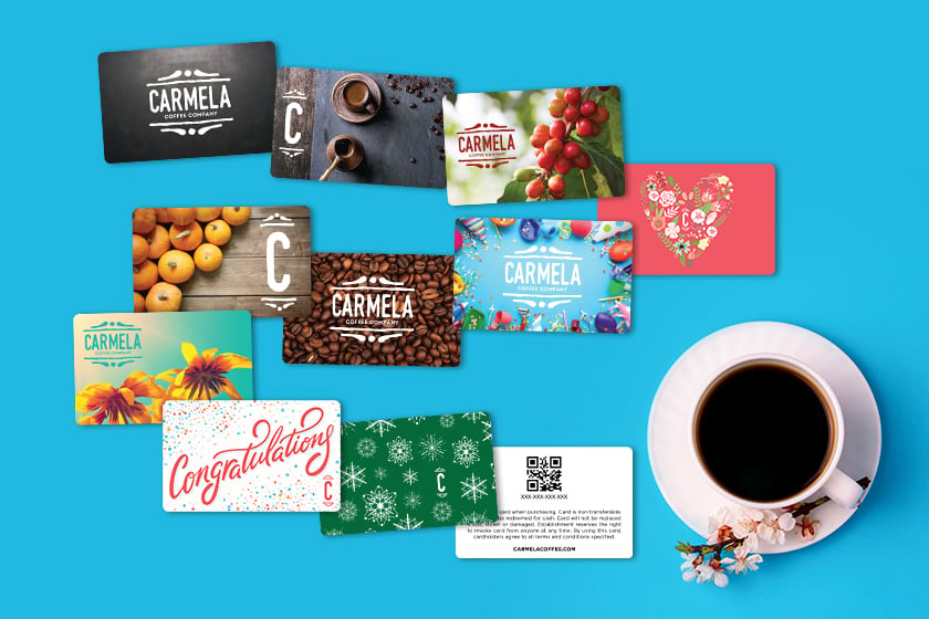 Custom gift cards with a variety of designs