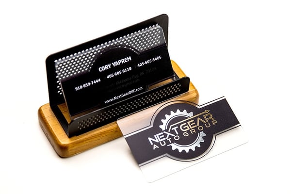 Clear Plastic Business Cards for Next Gear Auto Group with Gold Foil and Silver Foil