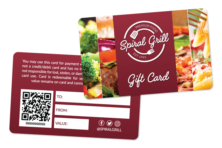 Custom Writeable Gift Cards With QR Codes for Restaurants
