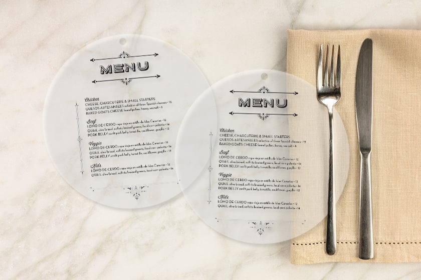 Frosted menu designs in a circular shape