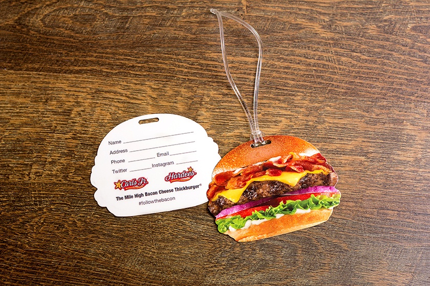 Custom Plastic Writeable Burger-Shaped Luggage Tag with Worm Loop
