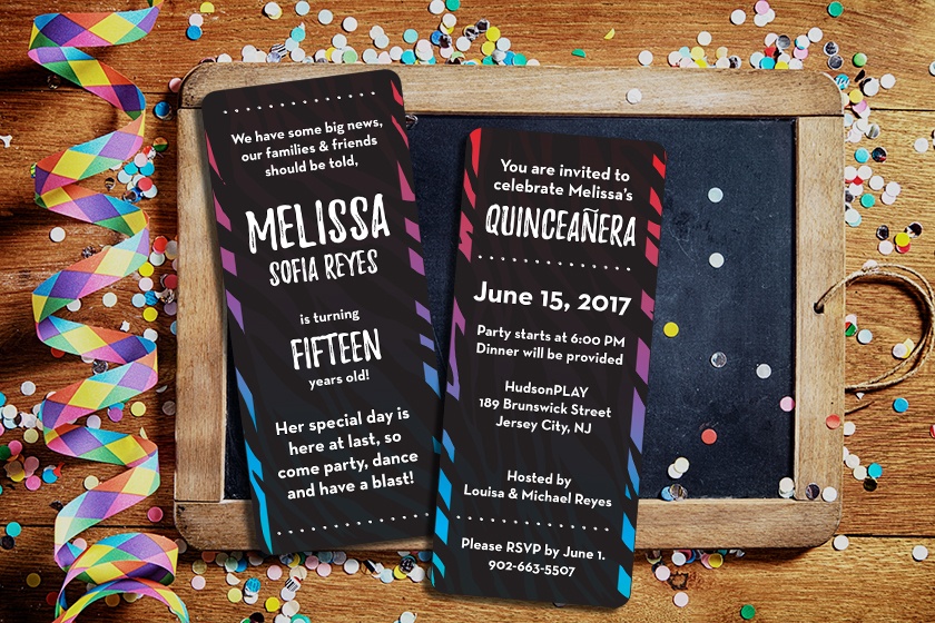 Long Blackboard-Style Quinceanera Invitations
