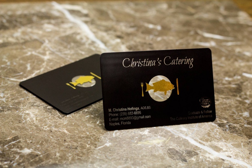 Clear Business Card with Gold Foil for Christina Catering