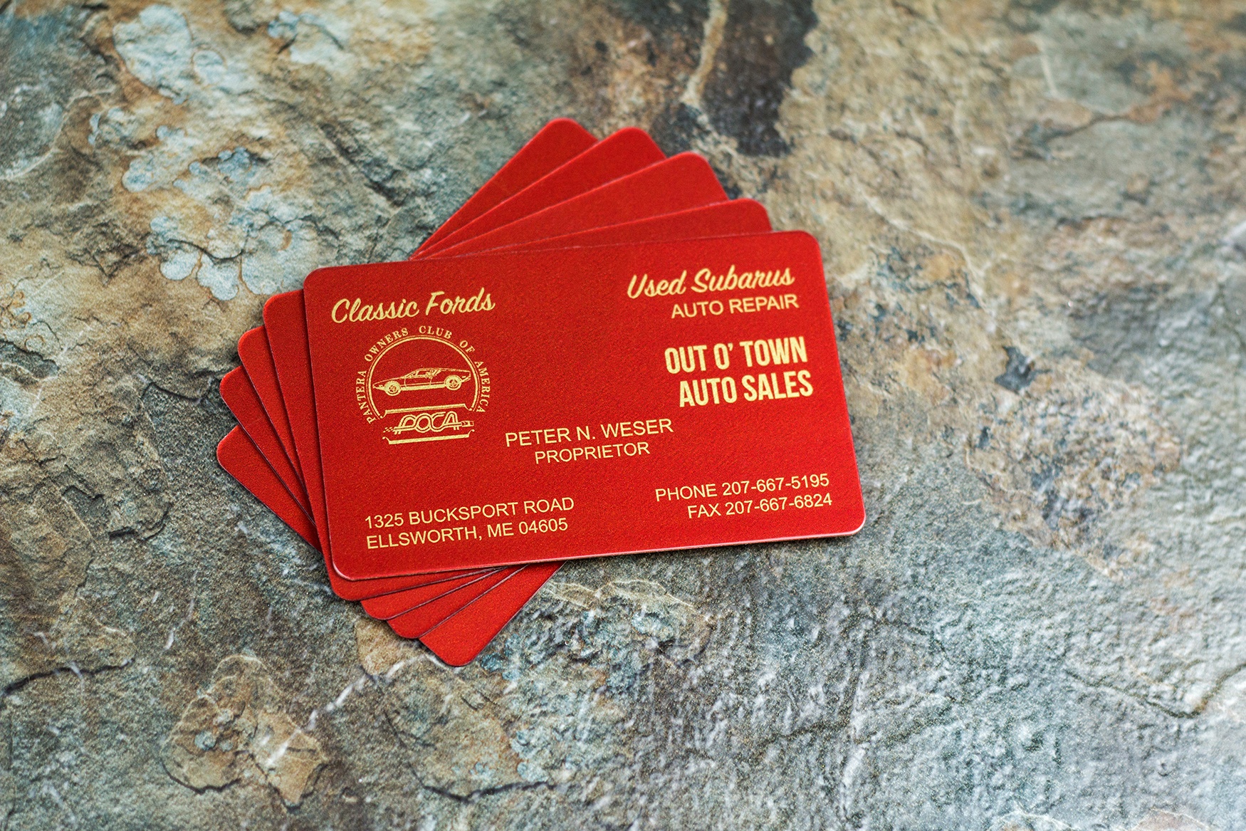 Out O' Town Auto Sales Metallic Gold Business Cards