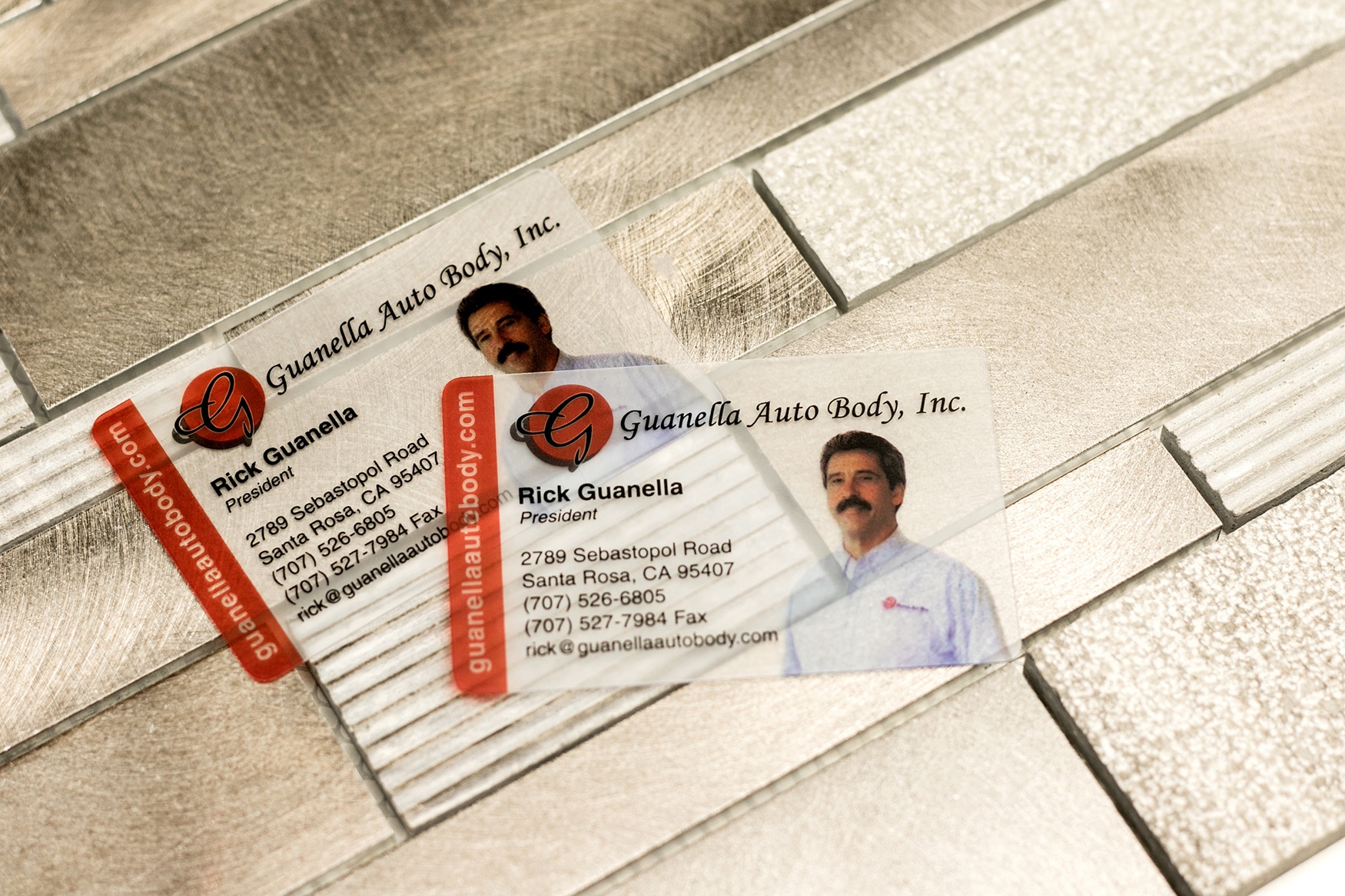Guanella Auto Body Frosted Photo Business Cards