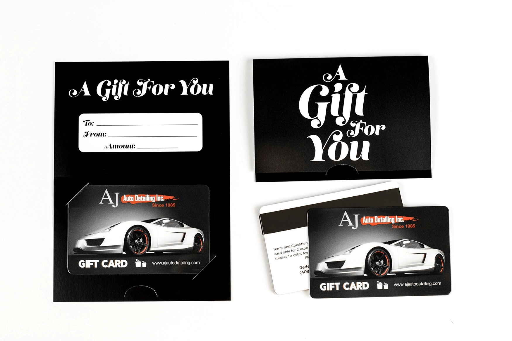 AJ Auto Detailing Gift Card with A Gift For You Backer