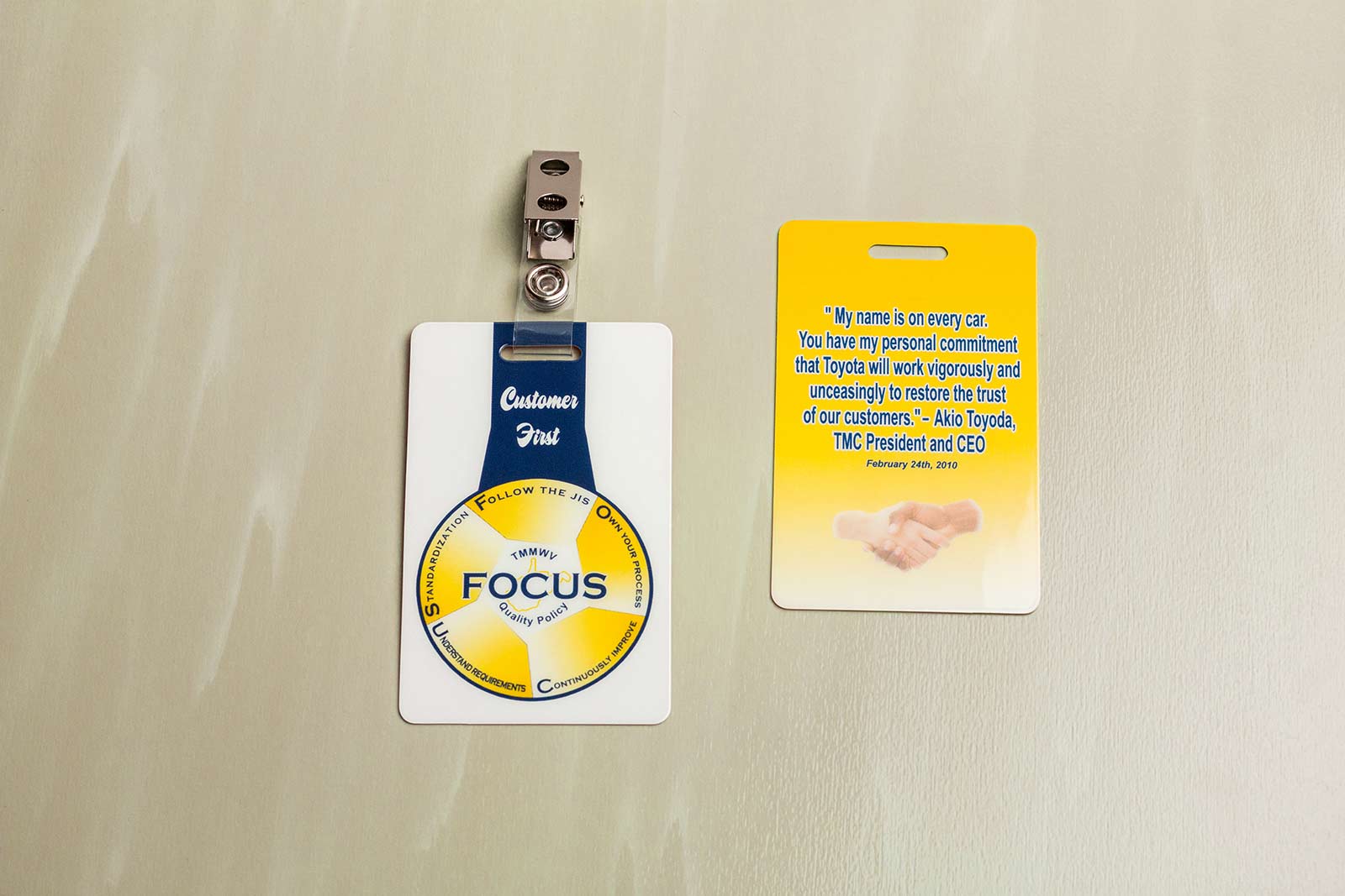 Customer First TMMWV Focus Quality Policy ID Badge