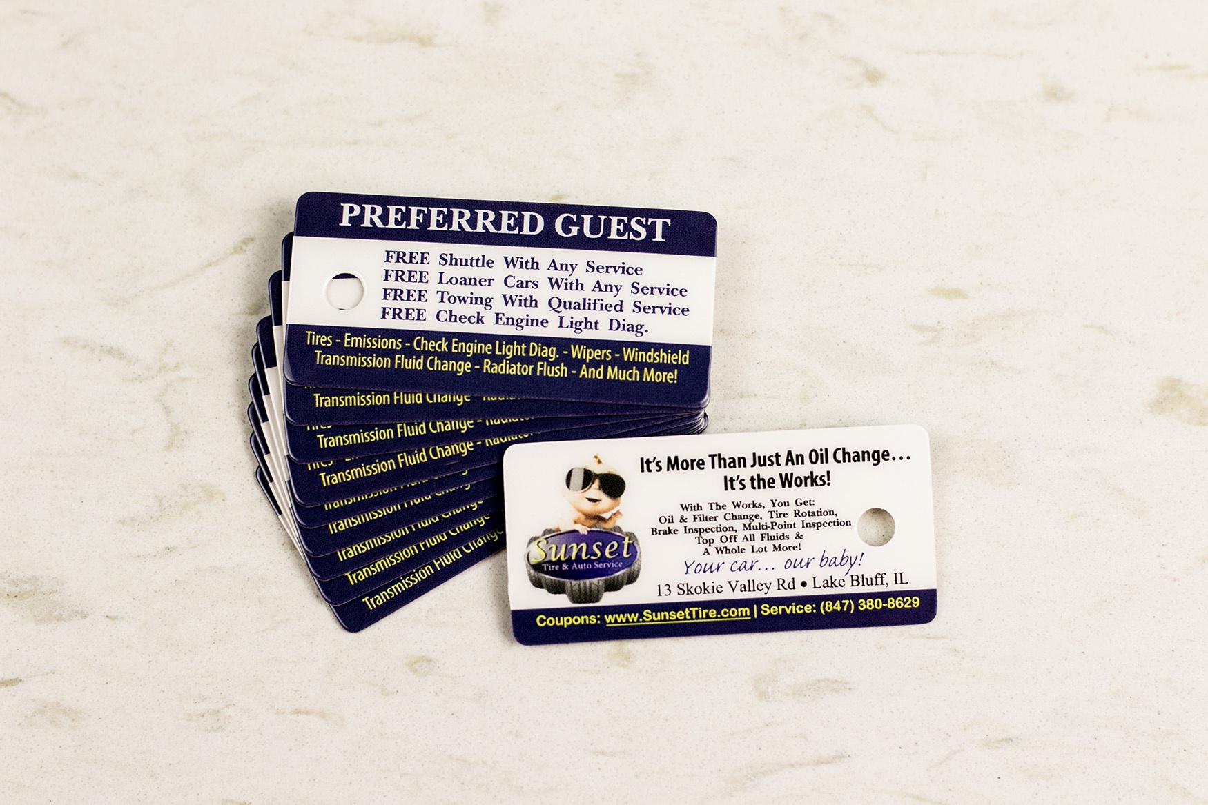 Sunset Tire & Auto Service Preferred Guest Key Tags