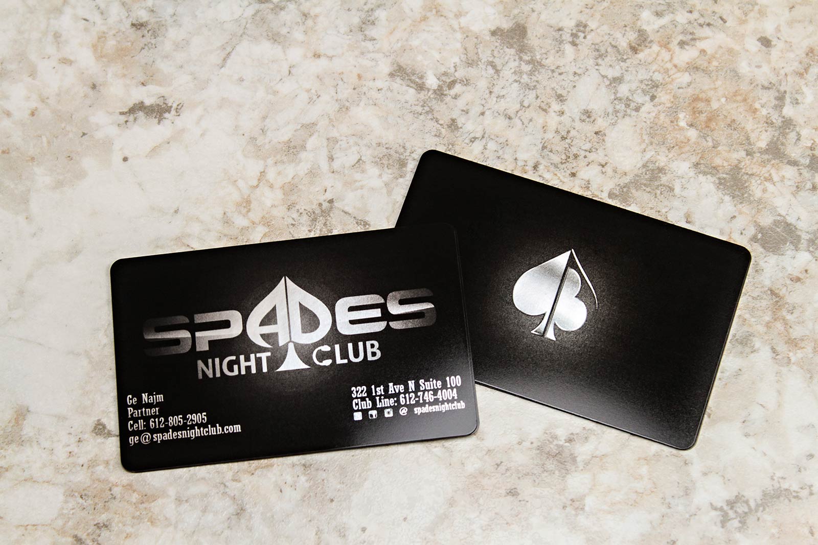 Spades Night Club Business Cards