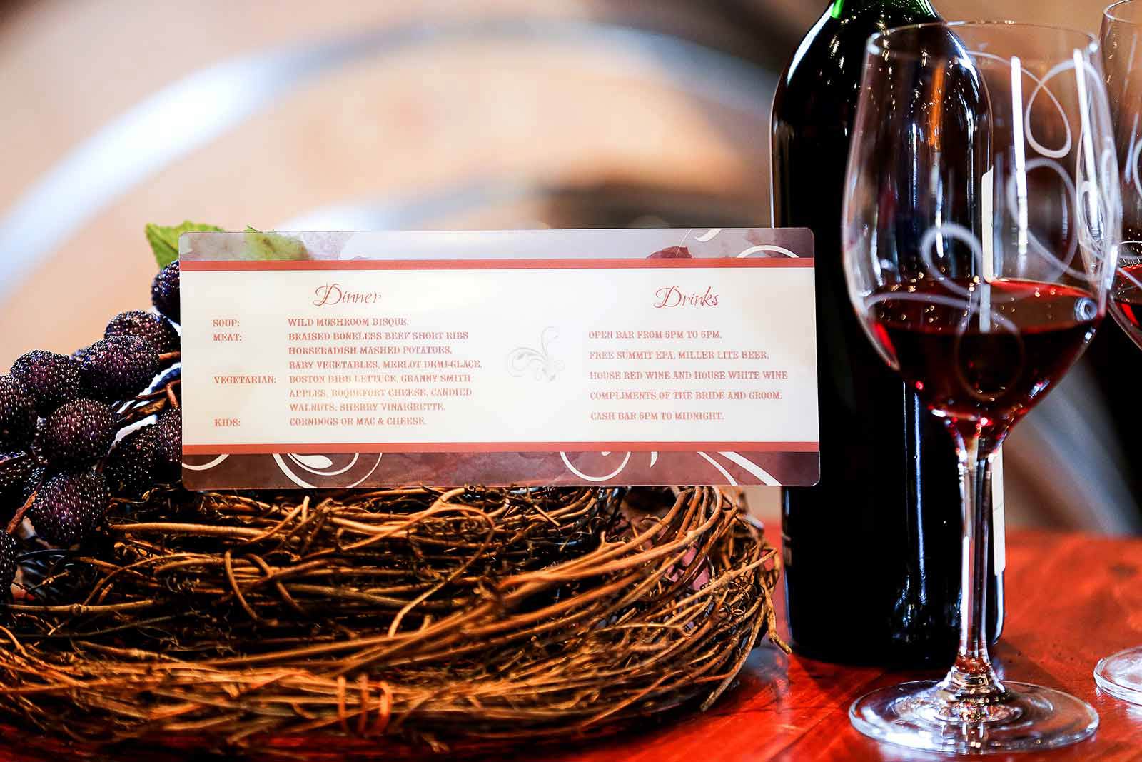 Marsala Winery Menu