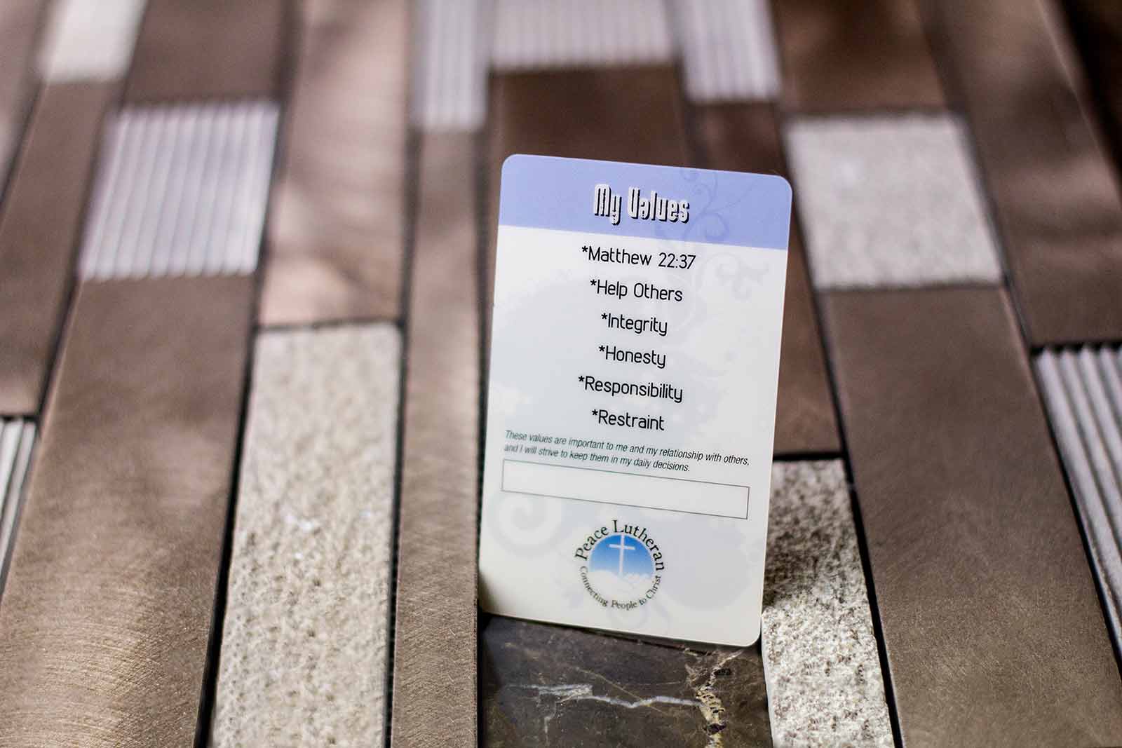 Peace Lutheran My Values Card