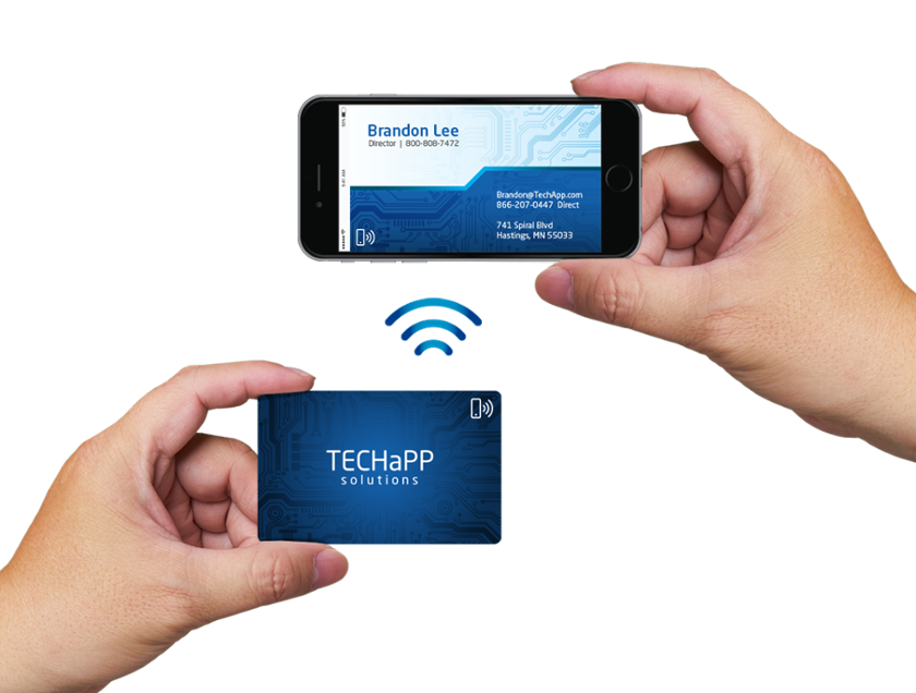 An NFC Business Card Transferring a Digital Business Card to a Smartphone
