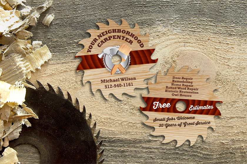Die Cut Saw Business Card for Carpentry