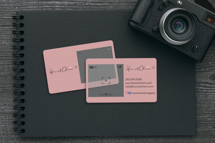 Camera lens business card with clear viewfinder