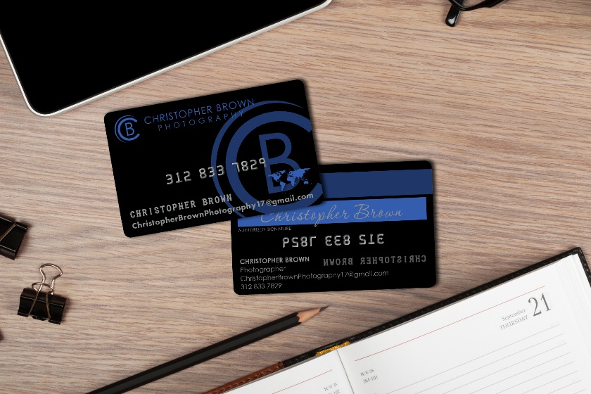 Custom business cards with embossed printing for a photographer