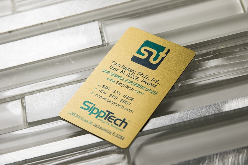 SippTech Integrity Renewed Brushed Metal Business Cards