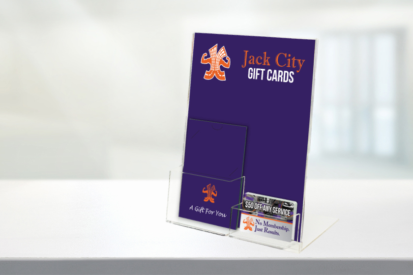 Jack City Fitness Gift Card Display Stand