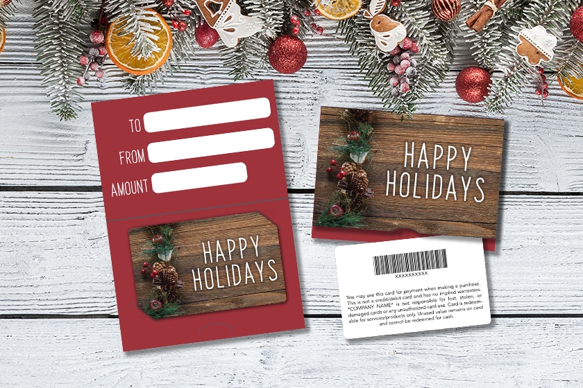 Happy Holidays Wooden Style Gift Cards and Gift Card Holders