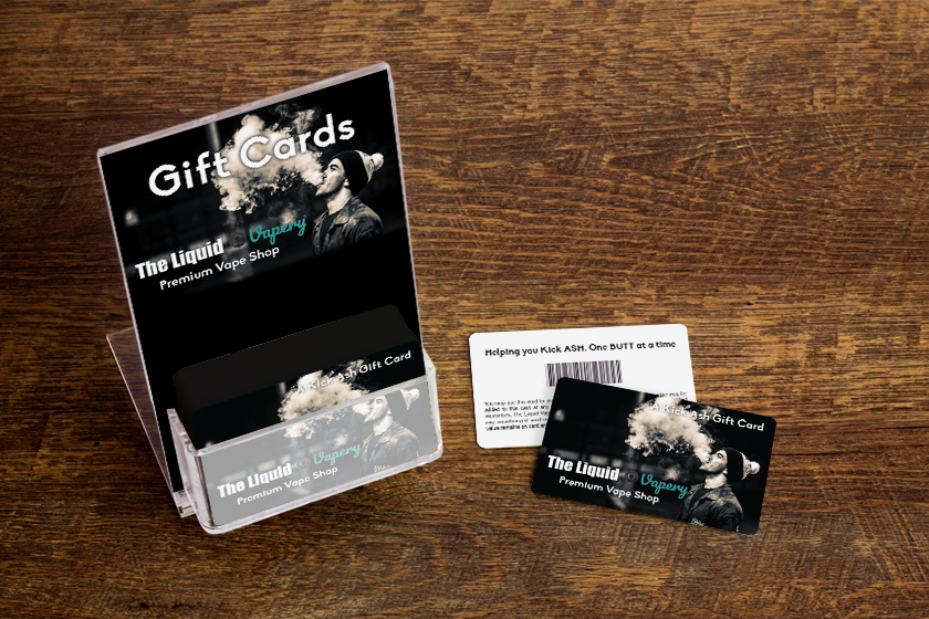 The Liquid Vapery Gift Cards in Custom Display Stand