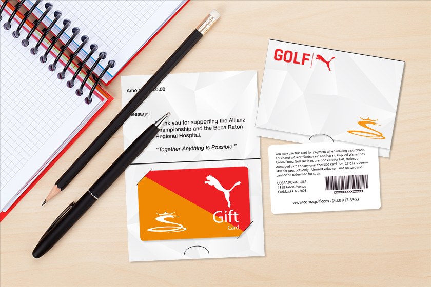 Cobra Puma Golf Gift Cards with Custom Backer