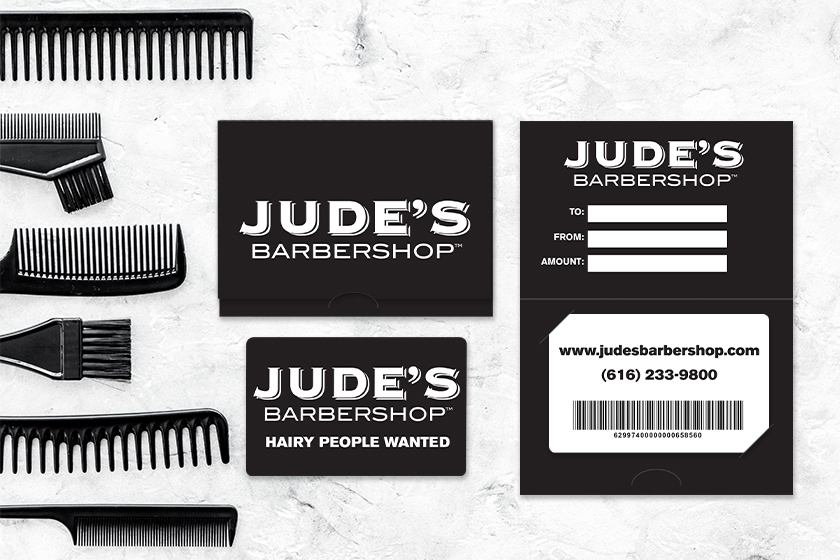 Jude's Barbershop Gift Cards and Matching Gift Card Holders
