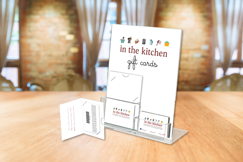 In the Kitchen Gift Cards with Custom Gift Card Holders in Display Stand