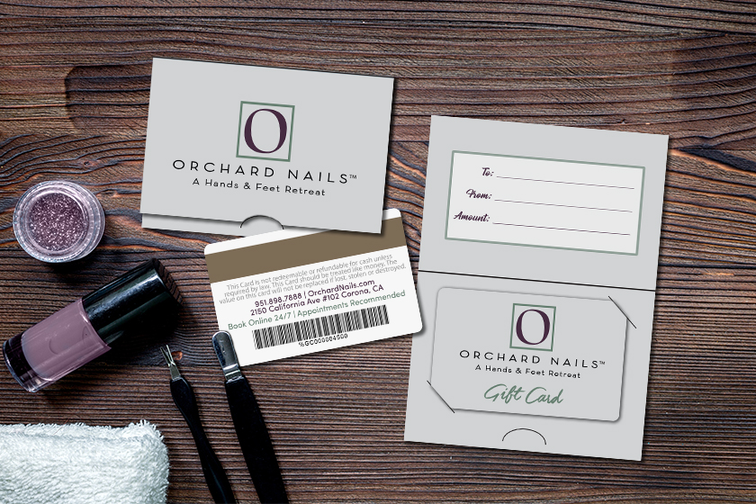 Orchard Nails Gift Cards with Custom Gift Card Holders