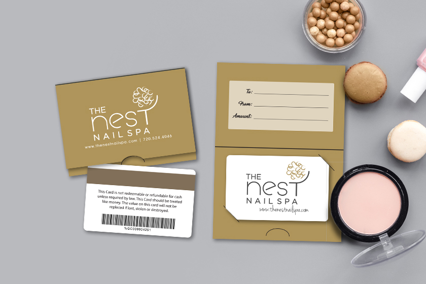 The Nest Nail Spa Gift Cards with Custom Gift Card Holders