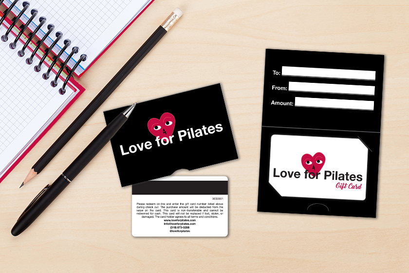 Love For Pilates Gift Cards with Custom Gift Card Holders