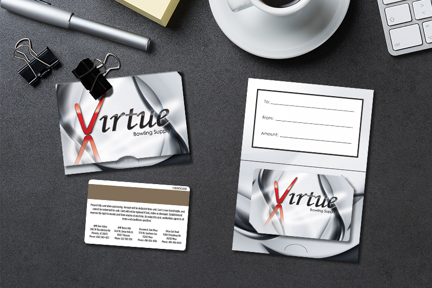 Virtue Bowling Supply Gift Cards and Custom Gift Card Holders