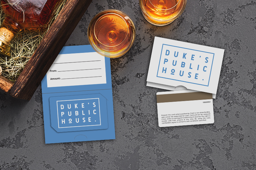 Duke's Public House Gift Cards and Matching Custom Gift Card Holders
