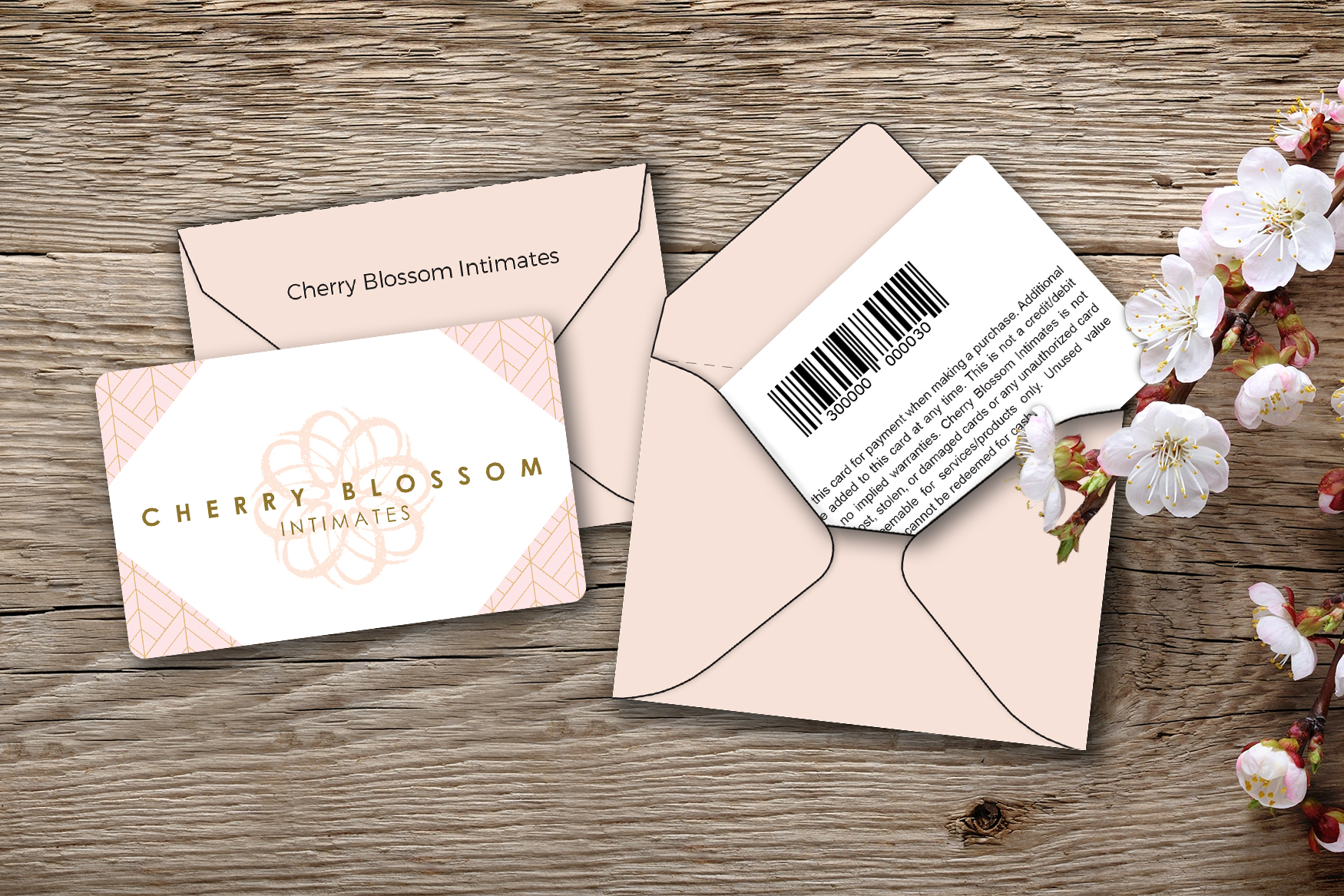 Cherry Blossom Intimates Gift Cards with Custom Envelopes