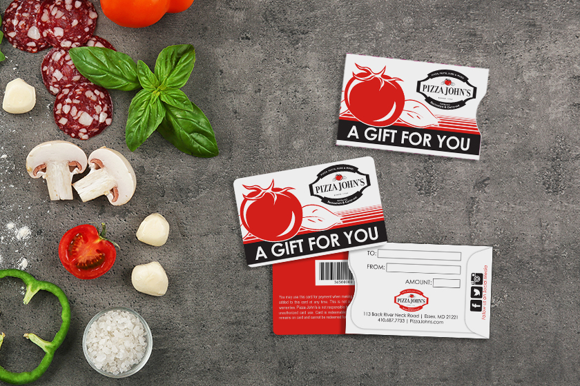 Pizza John's Gift Cards and Custom Gift Card Holders